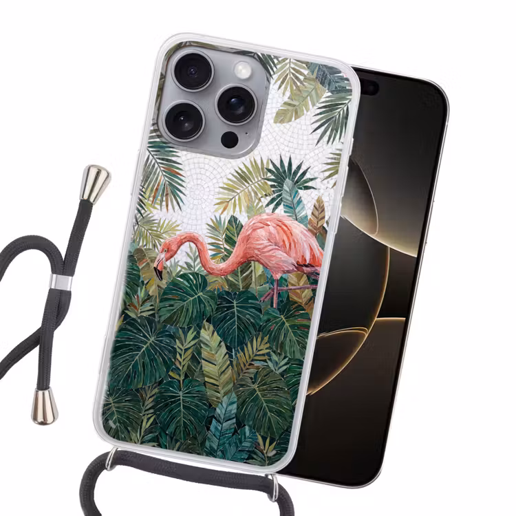 Natuur - Bladeren - Abstract - Groen - Vogel Hoesje iPhone 16 Pro Max met koord klein -sfeer1