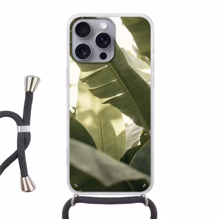 Natuur - Bladeren - Groen - Tropisch - Detail Hoesje iPhone 16 Pro Max met koord klein -3d