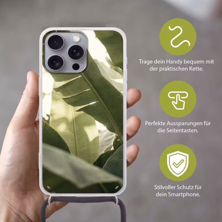 Natuur - Bladeren - Groen - Tropisch - Detail Hoesje iPhone 16 Pro Max met koord klein -sfeer2_DE