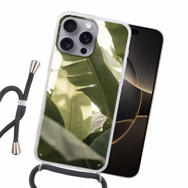 Natuur - Bladeren - Groen - Tropisch - Detail Hoesje iPhone 16 Pro Max met koord klein -sfeer1