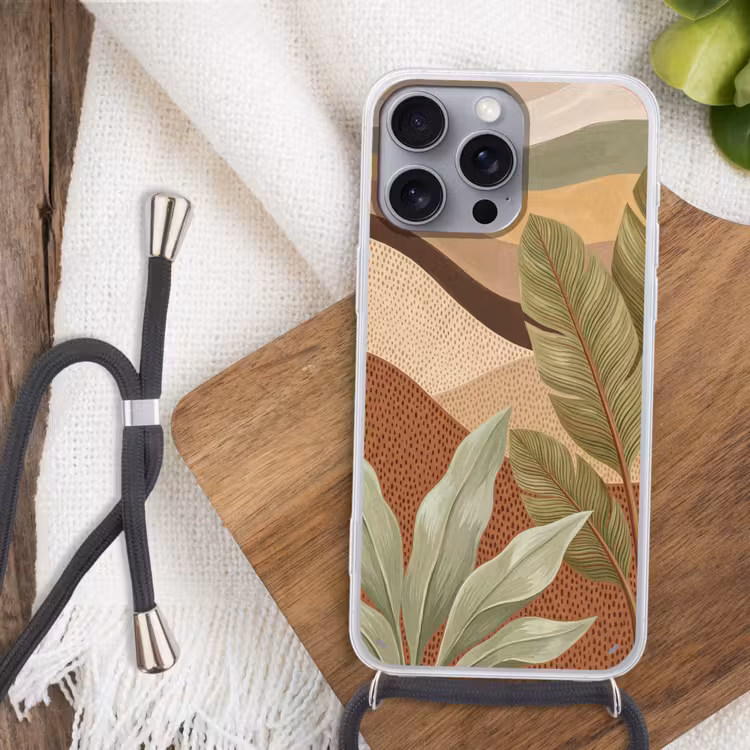 Natuur - Bladeren - Landschap - Abstract - Aardetinten Hoesje iPhone 16 Pro Max met koord klein -sfeer4