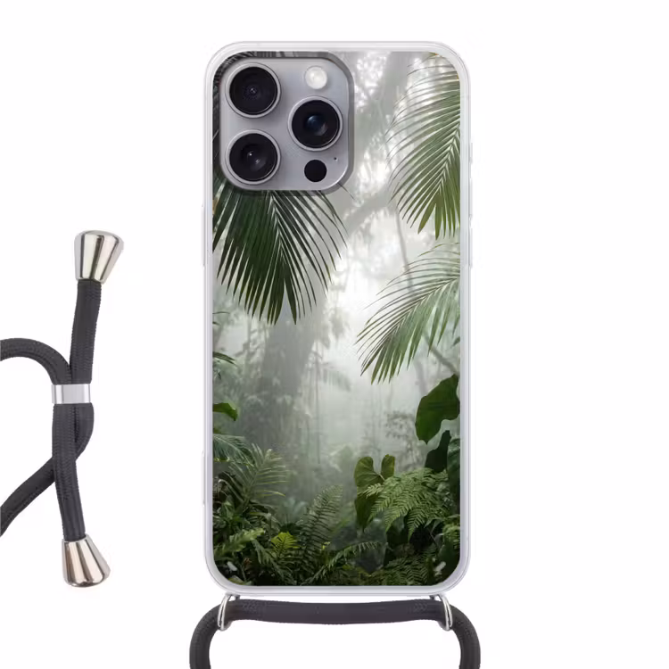 Natuur - Jungle - Mist - Tropisch - Groen Hoesje iPhone 16 Pro Max met koord klein -3d