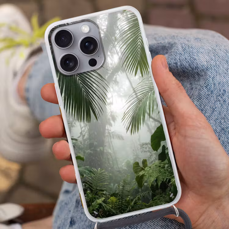 Natuur - Jungle - Mist - Tropisch - Groen Hoesje iPhone 16 Pro Max met koord klein -sfeer3