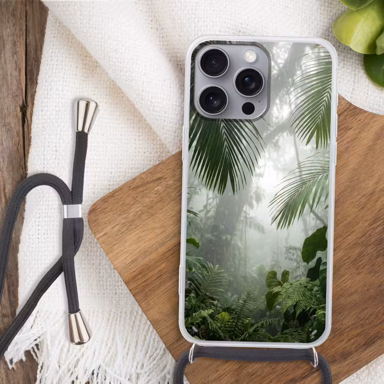 Natuur - Jungle - Mist - Tropisch - Groen Hoesje iPhone 16 Pro Max met koord klein -sfeer4