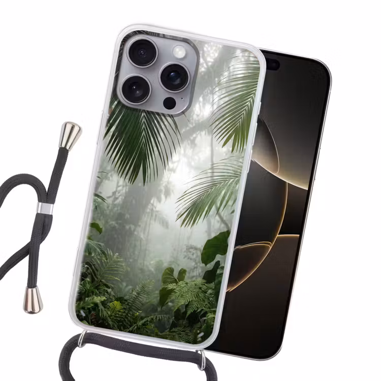 Natuur - Jungle - Mist - Tropisch - Groen Hoesje iPhone 16 Pro Max met koord klein -sfeer1