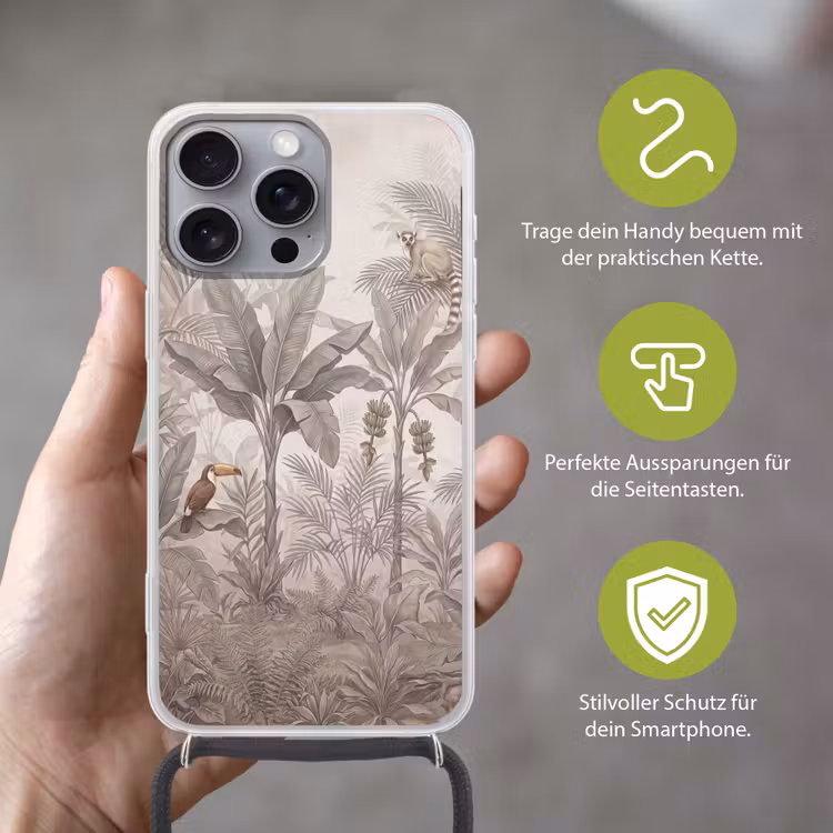 Natuur - Jungle - Ringstaartmaki - Bruin Hoesje iPhone 16 Pro Max met koord klein -sfeer2_DE