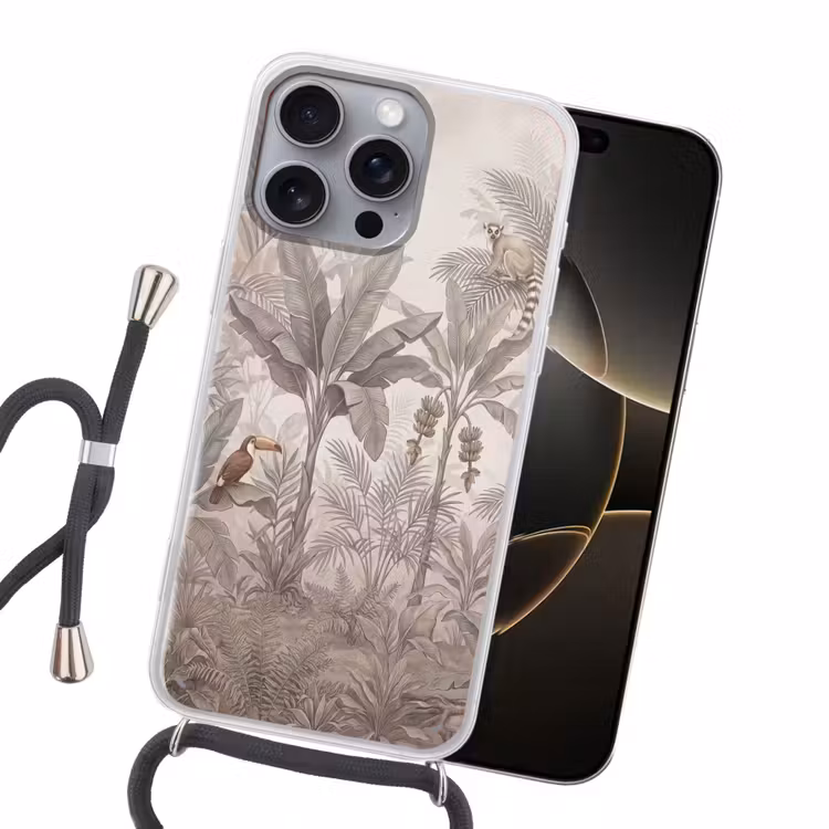 Natuur - Jungle - Ringstaartmaki - Bruin Hoesje iPhone 16 Pro Max met koord klein -sfeer1