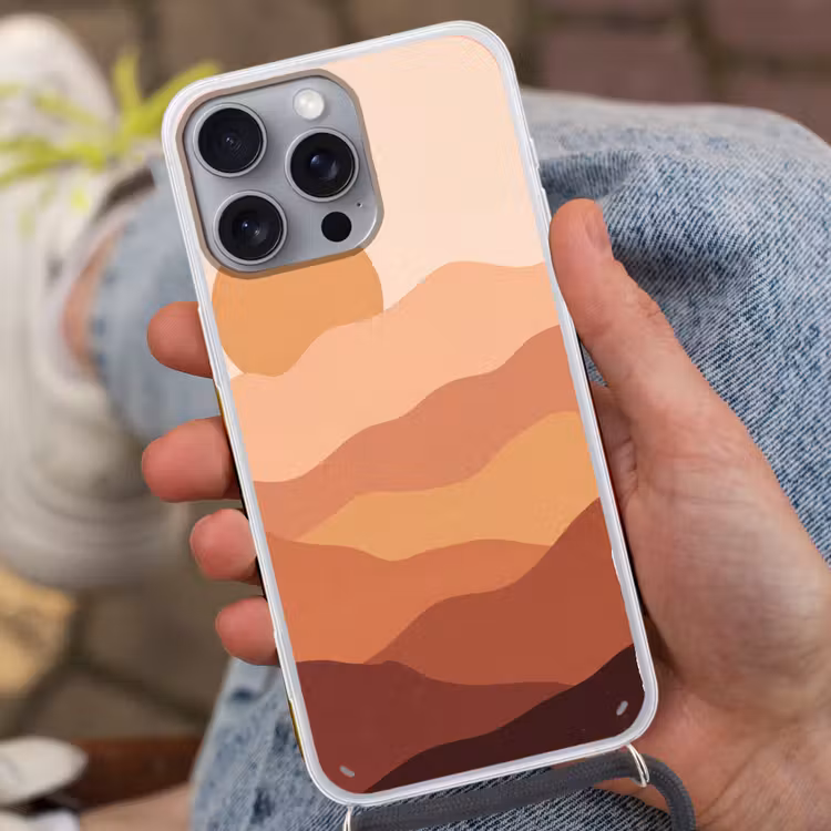 Natuur - Heuvels - Abstract - Modern - Oranje Hoesje iPhone 16 Pro Max met koord klein -sfeer3