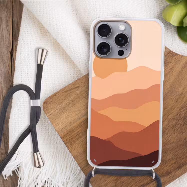 Natuur - Heuvels - Abstract - Modern - Oranje Hoesje iPhone 16 Pro Max met koord klein -sfeer4