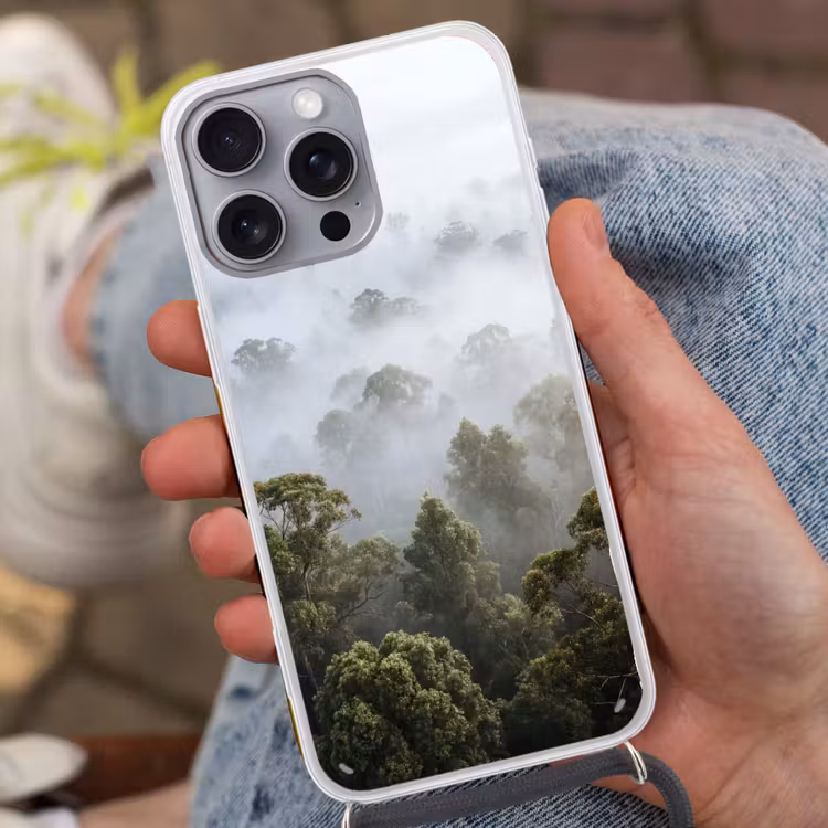 Natuur - Mist - Bos - Ochtend - Goud Hoesje iPhone 16 Pro Max met koord klein -sfeer3