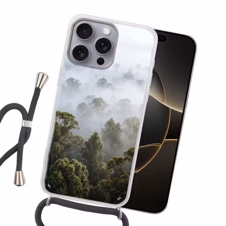 Natuur - Mist - Bos - Ochtend - Goud Hoesje iPhone 16 Pro Max met koord klein -sfeer1