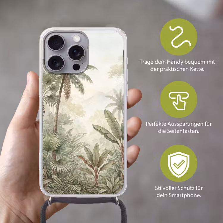 Natuur - Tropisch bos - Landschap - Aquarel - Groen Hoesje iPhone 16 Pro Max met koord klein -sfeer2_DE