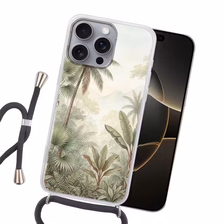 Natuur - Tropisch bos - Landschap - Aquarel - Groen Hoesje iPhone 16 Pro Max met koord klein -sfeer1