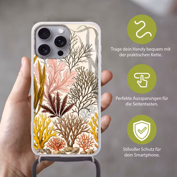 Natuur - Onderwater - Botanisch - Vintage - Kleurrijk Hoesje iPhone 16 Pro Max met koord klein -sfeer2_DE