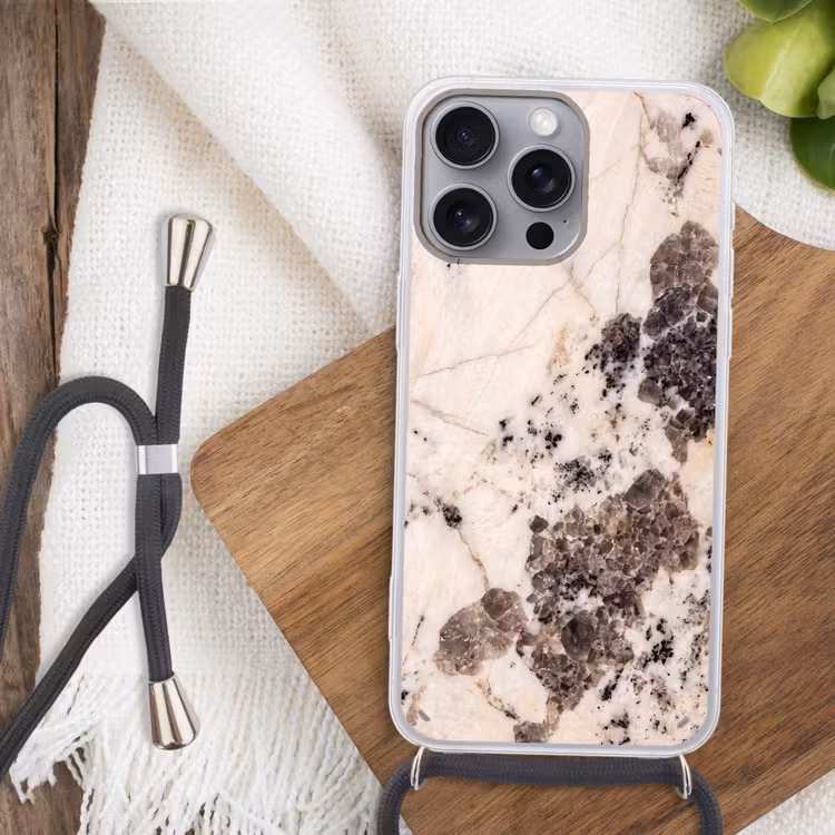 Natuursteen - Patroon - Abstract - Beige - Grijs Hoesje iPhone 16 Pro Max met koord klein -sfeer4
