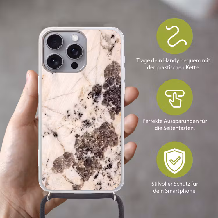 Natuursteen - Patroon - Abstract - Beige - Grijs Hoesje iPhone 16 Pro Max met koord klein -sfeer2_DE