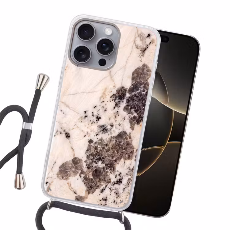 Natuursteen - Patroon - Abstract - Beige - Grijs Hoesje iPhone 16 Pro Max met koord klein -sfeer1
