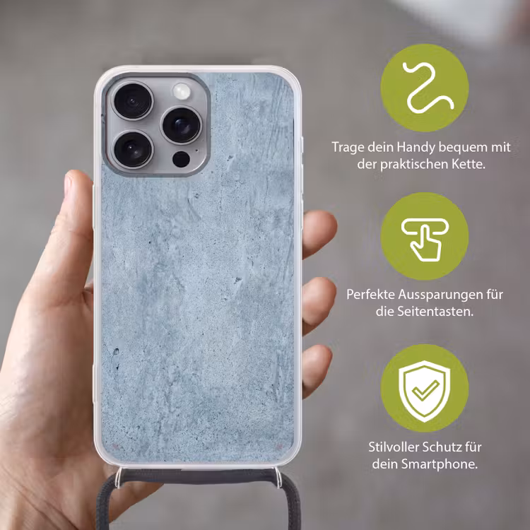 Oppervlak - Ruw - Abstract - Modern - Grijs Hoesje iPhone 16 Pro Max met koord klein -sfeer2_DE