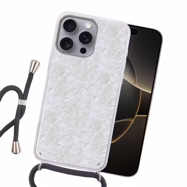 Oppervlakte - Textuur - Grijs Hoesje iPhone 16 Pro Max met koord klein 804 -sfeer1