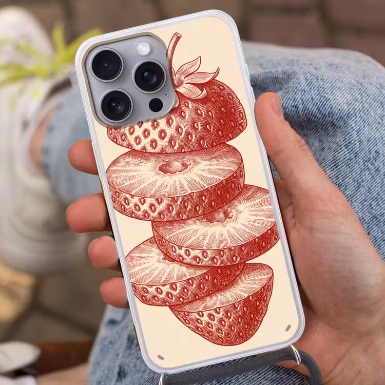 Fruit - Gesneden - Illustratie - Rood - Vintage Hoesje iPhone 16 Pro Max met koord klein -sfeer3