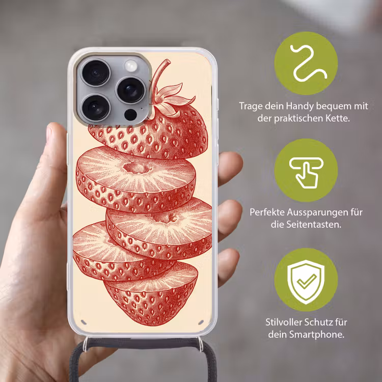 Fruit - Gesneden - Illustratie - Rood - Vintage Hoesje iPhone 16 Pro Max met koord klein -sfeer2_DE