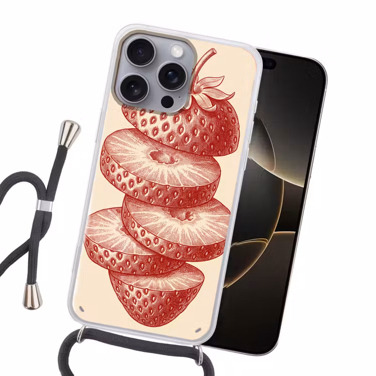 Fruit - Gesneden - Illustratie - Rood - Vintage Hoesje iPhone 16 Pro Max met koord klein -sfeer1