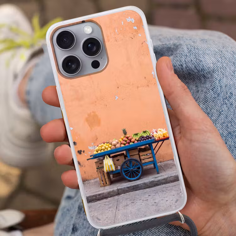 Handyhülle mit Band - Obst – Kar – Straße - Fruit - Kar - Straat Hoesje iPhone 16 Pro Max met koord klein