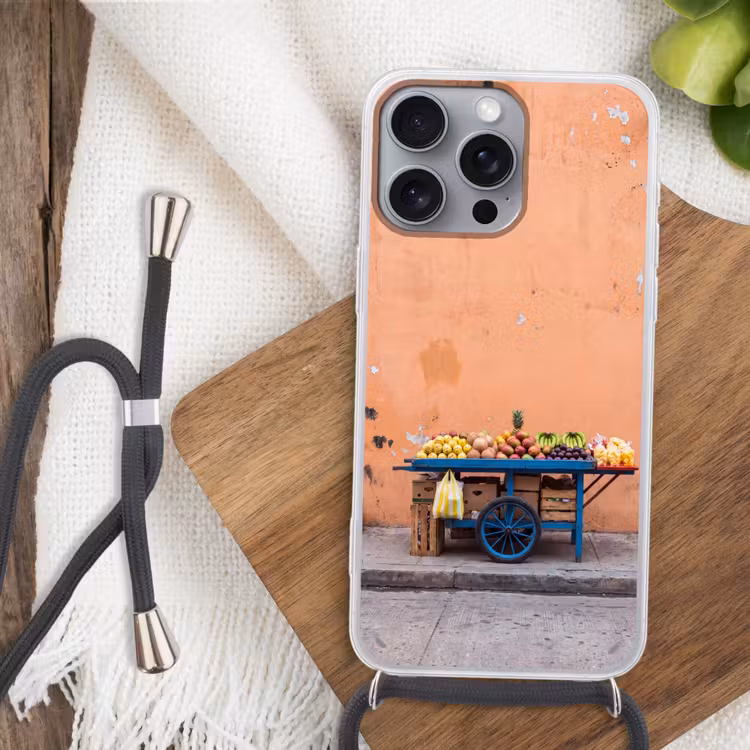 Handyhülle mit Band - Obst – Kar – Straße - Fruit - Kar - Straat Hoesje iPhone 16 Pro Max met koord klein