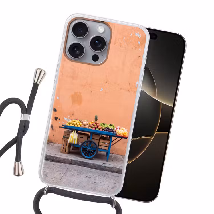 Handyhülle mit Band - Obst – Kar – Straße - Fruit - Kar - Straat Hoesje iPhone 16 Pro Max met koord klein