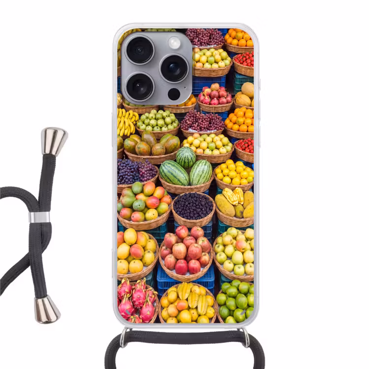 Handyhülle mit Band - Obst – Markt – Bunt - Fruit - Markt - Kleurrijk Hoesje iPhone 16 Pro Max met koord klein