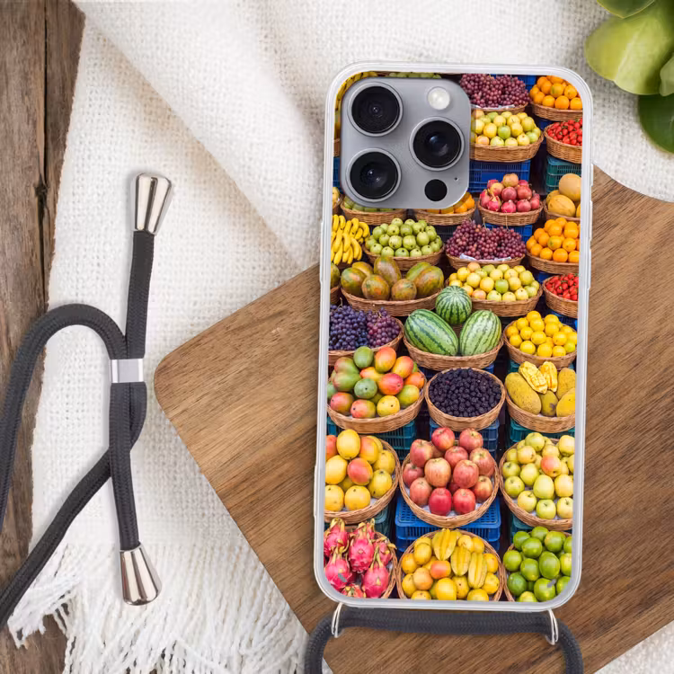Handyhülle mit Band - Obst – Markt – Bunt - Fruit - Markt - Kleurrijk Hoesje iPhone 16 Pro Max met koord klein