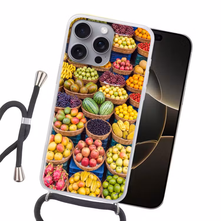 Handyhülle mit Band - Obst – Markt – Bunt - Fruit - Markt - Kleurrijk Hoesje iPhone 16 Pro Max met koord klein
