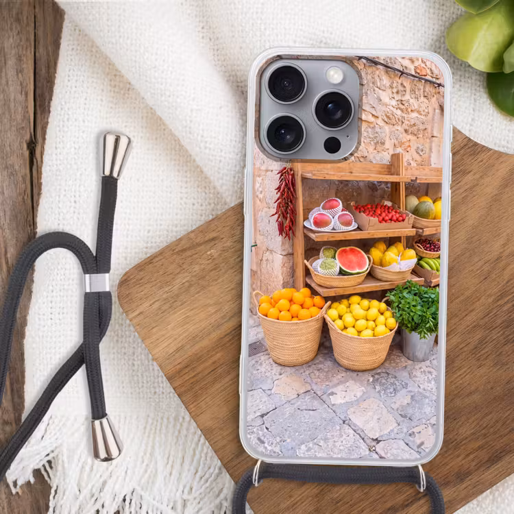 Handyhülle mit Band - Obst – Markt – Frisch - Fruit - Markt - Vers Hoesje iPhone 16 Pro Max met koord klein