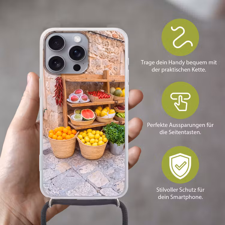 Handyhülle mit Band - Obst – Markt – Frisch - Fruit - Markt - Vers Hoesje iPhone 16 Pro Max met koord klein
