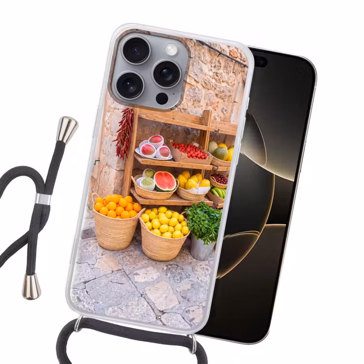 Handyhülle mit Band - Obst – Markt – Frisch - Fruit - Markt - Vers Hoesje iPhone 16 Pro Max met koord klein