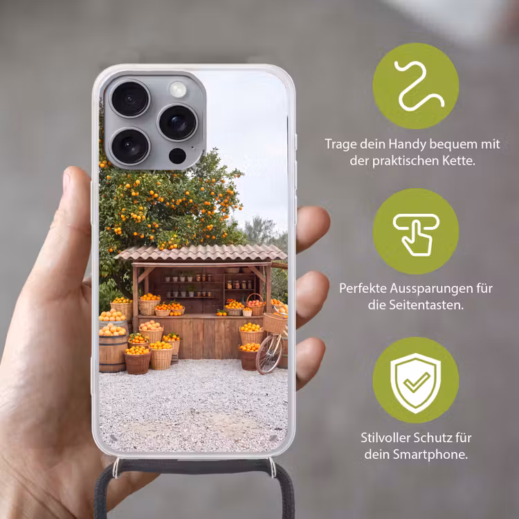 Handyhülle mit Band - Obst – Markt – Ländlich - Fruit - Markt - Landelijk Hoesje iPhone 16 Pro Max met koord klein