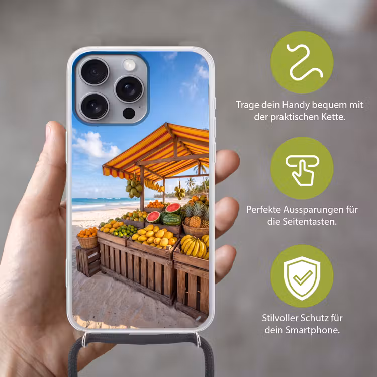 Handyhülle mit Band - Obst – Strand – Tropisch - Fruit - Strand - Tropisch Hoesje iPhone 16 Pro Max met koord klein