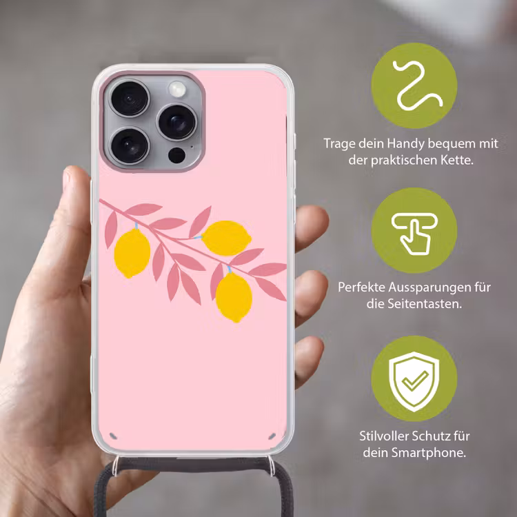 Fruit - Tak - Natuur - Abstract - Roze Hoesje iPhone 16 Pro Max met koord klein -sfeer2_DE