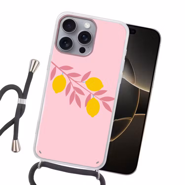 Fruit - Tak - Natuur - Abstract - Roze Hoesje iPhone 16 Pro Max met koord klein -sfeer1