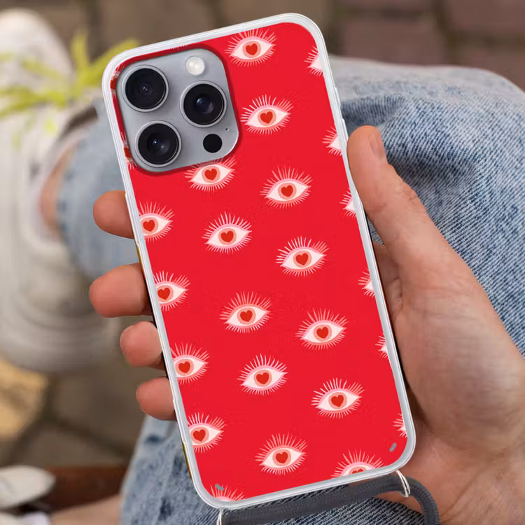 Ogen - Hart - Abstract - Rood - Roze Hoesje iPhone 16 Pro Max met koord klein 804 -sfeer3