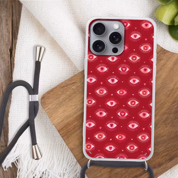 Ogen - Patroon - Roze - Donkerrood Hoesje iPhone 16 Pro Max met koord klein 804 -sfeer4