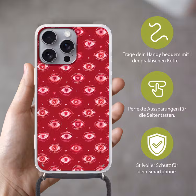 Ogen - Patroon - Roze - Donkerrood Hoesje iPhone 16 Pro Max met koord klein 804 -sfeer2_DE