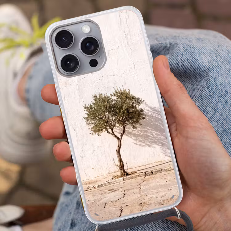 Handyhülle mit Band - Olivenbaum – Wand – weiß - Olijfboom - muur - wit Hoesje iPhone 16 Pro Max met koord klein