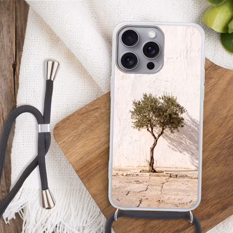 Handyhülle mit Band - Olivenbaum – Wand – weiß - Olijfboom - muur - wit Hoesje iPhone 16 Pro Max met koord klein
