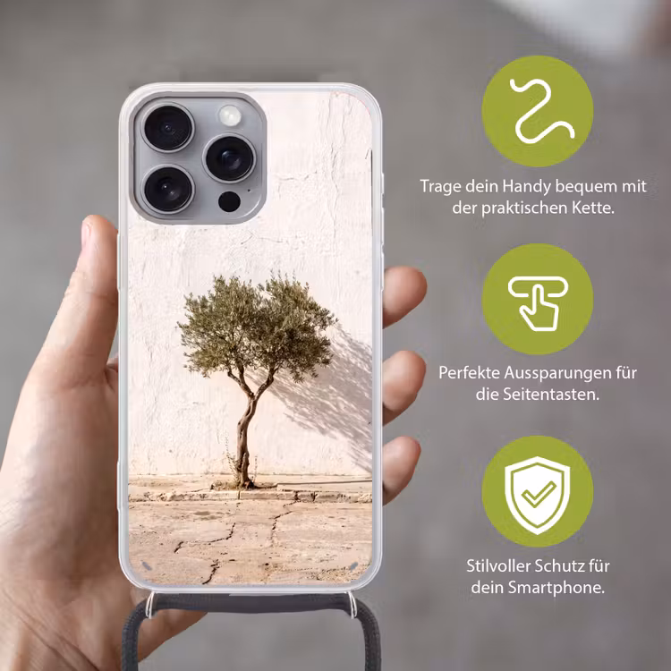 Handyhülle mit Band - Olivenbaum – Wand – weiß - Olijfboom - muur - wit Hoesje iPhone 16 Pro Max met koord klein