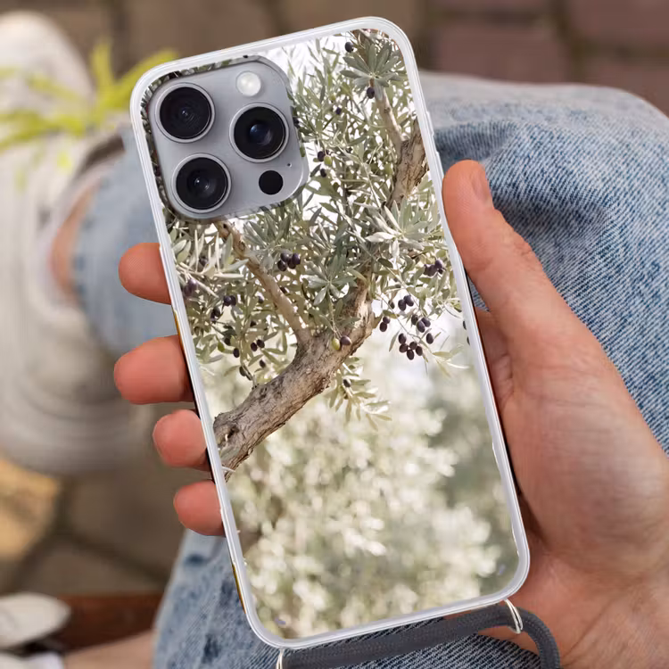 Handyhülle mit Band - Olivenbaum – Zweig – grün - Olijfboom - tak - groen Hoesje iPhone 16 Pro Max met koord klein