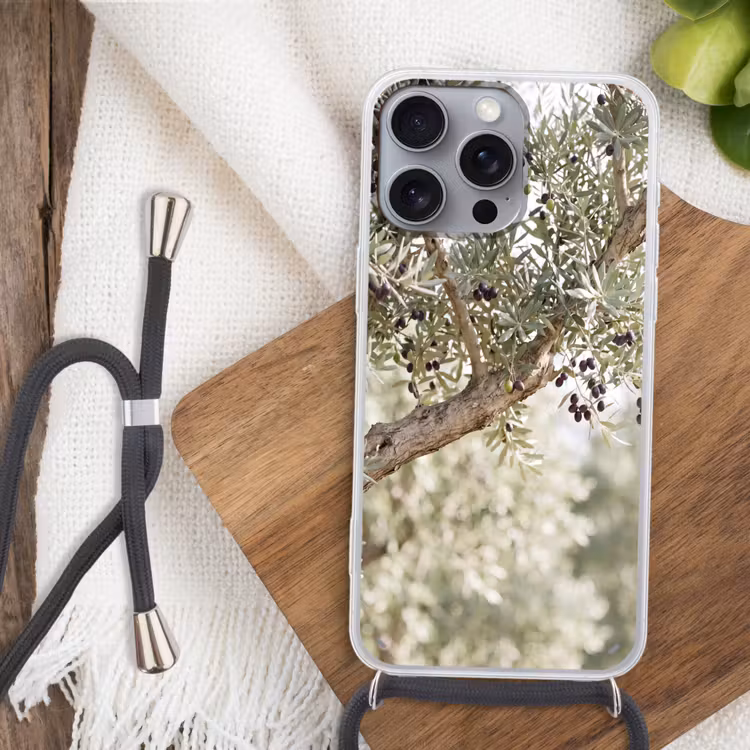 Handyhülle mit Band - Olivenbaum – Zweig – grün - Olijfboom - tak - groen Hoesje iPhone 16 Pro Max met koord klein