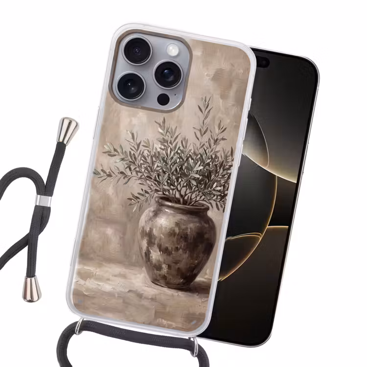 Olijfplant - Aardenpot - Abstract - Beige Hoesje iPhone 16 Pro Max met koord klein -sfeer1