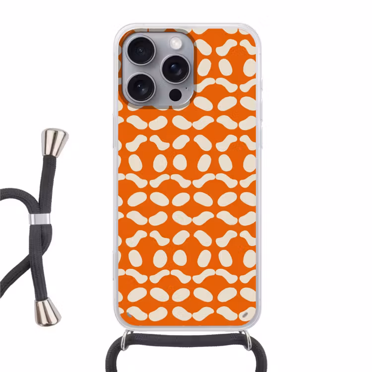 Oranje - Organische vormen - Wit Hoesje iPhone 16 Pro Max met koord klein 804 -3d