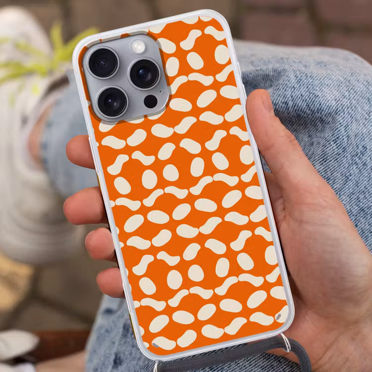Oranje - Organische vormen - Wit Hoesje iPhone 16 Pro Max met koord klein 804 -sfeer3